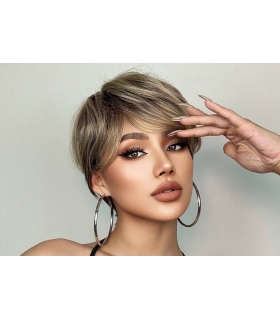 کلاه گیس (پوستیژ) زنانه کوتاه پیکسی لیر چتری دار قهوه ای هایلایت بلوند Mix Brown Wigs