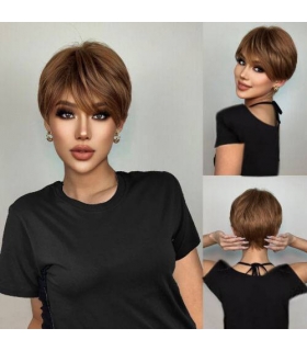 کلاه گیس (پوستیژ) زنانه کوتاه پیکسی لیر چتری دار قهوه ای شاه بلوطی Layered Short Mix Chestnut Brown Wigs