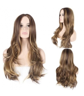 کلاه گیس (پوستیژ) زنانه بلند حالت دار موج دار قهوه ای هایلایت بلوند Golden Brown Wig