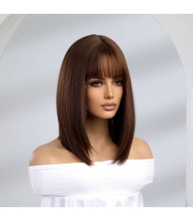 کلاه گیس (پوستیژ) زنانه مصری باب چتری دار متوسط قهوه ای طبیعی Dark Brown Wigs