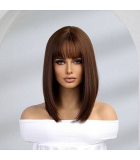 کلاه گیس (پوستیژ) زنانه مصری باب چتری دار متوسط قهوه ای طبیعی Dark Brown Wigs