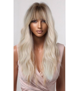 کلاه گیس (پوستیژ) زنانه بلند حالت دار جلو چتری بلوند پلاتینه ریشه تیره Platinum Blonde Wigs