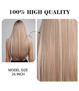 کلاه گیس (پوستیژ) زنانه بلند قهوه ای هایلایت دار لخت Straight Wig