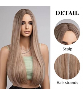 کلاه گیس (پوستیژ) زنانه بلند قهوه ای هایلایت دار لخت Straight Wig