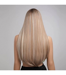 کلاه گیس (پوستیژ) زنانه بلند قهوه ای هایلایت دار لخت Straight Wig