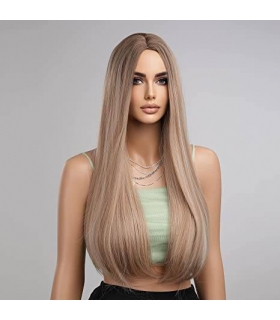 کلاه گیس (پوستیژ) زنانه بلند قهوه ای هایلایت دار لخت Straight Wig