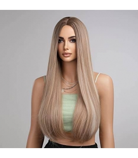 کلاه گیس (پوستیژ) زنانه بلند قهوه ای هایلایت دار لخت Straight Wig