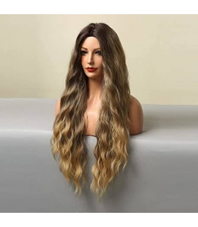 کلاه گیس (پوستیژ) زنانه فرفری بلند قهوه ای بلوند هایلایت دار آمبره Wavy Curly Wig