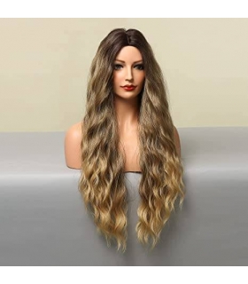 کلاه گیس (پوستیژ) زنانه فرفری بلند قهوه ای بلوند هایلایت دار آمبره Wavy Curly Wig