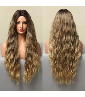 کلاه گیس (پوستیژ) زنانه فرفری بلند قهوه ای بلوند هایلایت دار آمبره Wavy Curly Wig