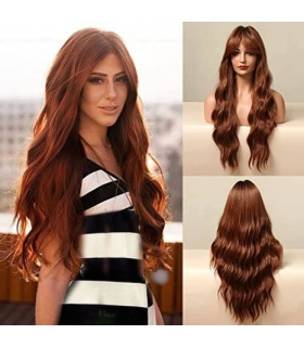 کلاه گیس (پوستیژ) زنانه بلند مواج جلو چتری دار مسی Wavy Full Wig