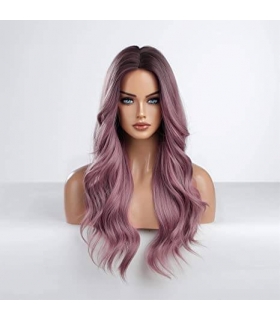 کلاه گیس (پوستیژ) زنانه بلند مواج حالت دار بنفش صورتی Long Wavy Wig