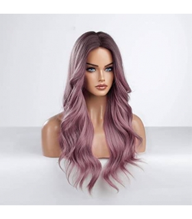 کلاه گیس (پوستیژ) زنانه بلند مواج حالت دار بنفش صورتی Long Wavy Wig