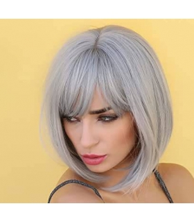کلاه گیس (پوستیژ) زنانه مصری باب کوتاه جلو چتری دار خاکستری نقره ای Bob Wig