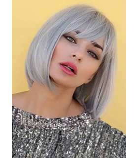 کلاه گیس (پوستیژ) زنانه مصری باب کوتاه جلو چتری دار خاکستری نقره ای Bob Wig
