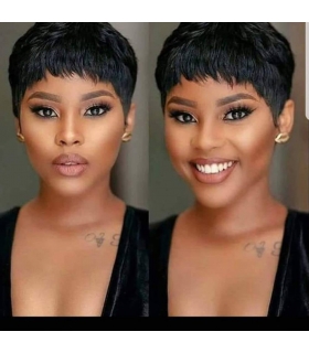 کلاه گیس (پوستیژ) زنانه موی طبیعی انسان کوتاه پیکسی مشکی hort Pixie Cut Wig