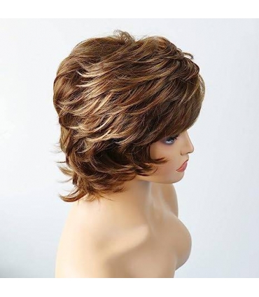 کلاه گیس (پوستیژ) زنانه کوتاه پیکسی قهوه ای روشن هایلایت دار