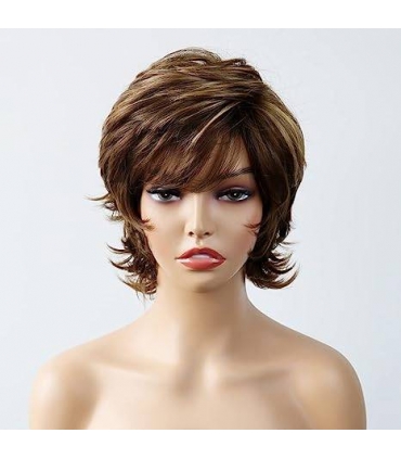 کلاه گیس (پوستیژ) زنانه کوتاه پیکسی قهوه ای روشن هایلایت دار
