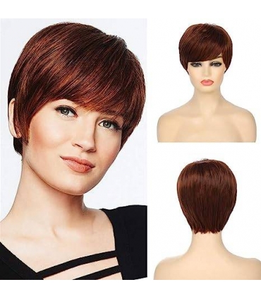 کلاه گیس (پوستیژ) زنانه پیکسی چتری قهوه ای ماهگونی Pixie Cut Short Wigs