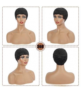 کلاه گیس (پوستیژ) زنانه موی طبیعی انسان کوتاه پیکسی مشکی hort Pixie Cut Wig