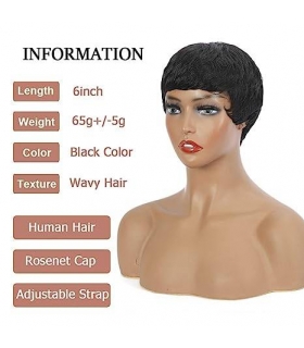 کلاه گیس (پوستیژ) زنانه موی طبیعی انسان کوتاه پیکسی مشکی hort Pixie Cut Wig