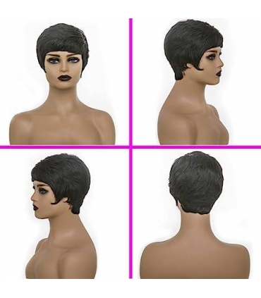 کلاه گیس (پوستیژ) زنانه موی طبیعی انسان پیکسی لیر کوتاه مشکی حالت دار Human Short Pixie Cut Wig