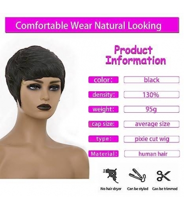 کلاه گیس (پوستیژ) زنانه موی طبیعی انسان پیکسی پسرانه کوتاه مشکی حالت دار لایه ای Human Short Pixie Cut Wig