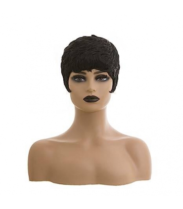 کلاه گیس (پوستیژ) زنانه موی طبیعی انسان پیکسی پسرانه کوتاه مشکی حالت دار لایه ای Human Short Pixie Cut Wig