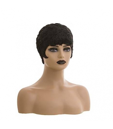 کلاه گیس (پوستیژ) زنانه موی طبیعی انسان پیکسی پسرانه کوتاه مشکی حالت دار لایه ای Human Short Pixie Cut Wig