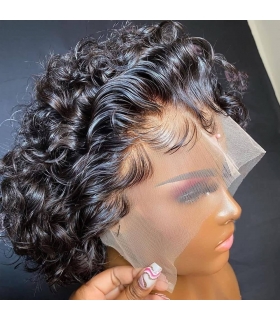 کلاه گیس (پوستیژ) زنانه موی طبیعی انسان کوتاه مشکی فرفری Pixie Cut Wig Human
