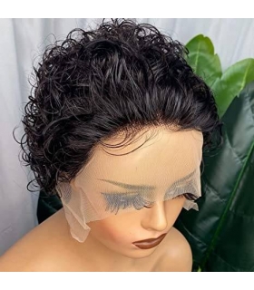 کلاه گیس (پوستیژ) زنانه موی طبیعی انسان کوتاه مشکی فرفری Pixie Cut Wig Human