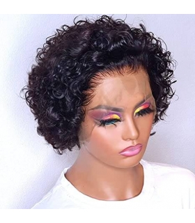 کلاه گیس (پوستیژ) زنانه موی طبیعی انسان کوتاه مشکی فرفری Pixie Cut Wig Human