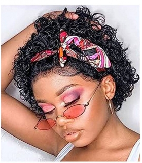کلاه گیس (پوستیژ) زنانه موی طبیعی انسان کوتاه مشکی فرفری Pixie Cut Wig Human
