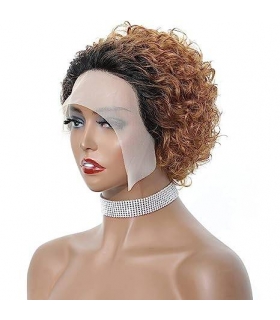 کلاه گیس (پوستیژ) زنانه موی طبیعی انسان کوتاه مجعد آمبره مشکی بلوند Pixie Cut Wig Human Hair