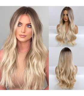 کلاه گیس (پوستیژ) زنانه باشا آمبره قهوه ای روشن بلوند بلند حالت دارBlonde Brown Wave Wig