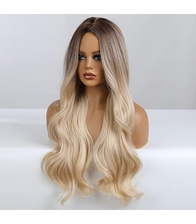 کلاه گیس (پوستیژ) زنانه باشا آمبره قهوه ای روشن بلوند بلند حالت دار Blonde Brown Wave Wig