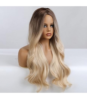 کلاه گیس (پوستیژ) زنانه باشا آمبره قهوه ای روشن بلوند بلند حالت دار Blonde Brown Wave Wig