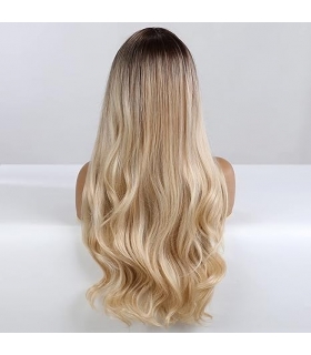 کلاه گیس (پوستیژ) زنانه باشا آمبره قهوه ای روشن بلوند بلند حالت دار Blonde Brown Wave Wig
