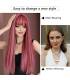 کلا گیس (پوستیژ) زنانه بلند لخت چتری دار صورتی هایلایت دار Long Straight Wig with Bangs Pink Wig