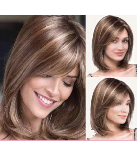 کلاه گیس (پوستیژ) زنانه باب متوسط چتری دار قهوه ای روشن هایلایت بلوند Short Mixed Color Hair Wigs