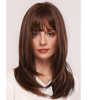 کلاه گیس (پوستیژ) زنانه لیر بلند چتری دار قهوه ای هایلایت حالت دار Brown Wigs