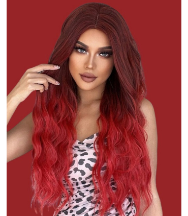 کلاه گیس (پوستیژ) زنانه بلند موج دار آمبره قهوه ای شرابی Wavy Wig