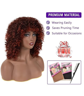 کلاه گیس (پوستیژ) زنانه فر افرو قهوه ای هایلایت دار متوسط Curly Wigs