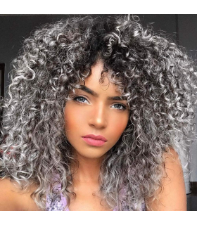 کلاه گیس (پوستیژ) زنانه کوتاه فر افرو متوسط آمبره خاکستری Curly Wigs