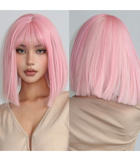 کلاه گیس (پوستیژ) زنانه کوتاه مدل باب مصری صورتی پاستیلی Pink Wig