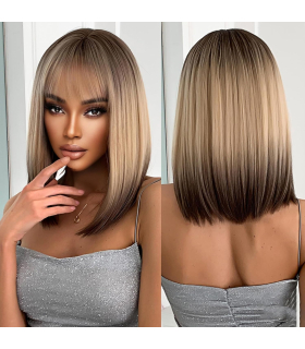 کلاه گیس (پوستیژ) زنانه متوسط مدل باب مصری آمبره بلوند قهوه ای چتری دار Ombre Blonde Brown Wig