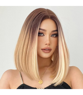 کلاه گیس (پوستیژ) زنانه متوسط مدل باب مصری هایلایت بلوند قهوه ای Wigs Brown Highlight Blonde