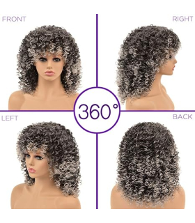 کلاه گیس (پوستیژ) زنانه کوتاه فر افرو متوسط آمبره خاکستری Curly Wigs