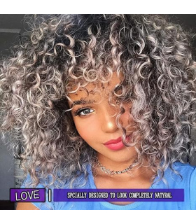 کلاه گیس (پوستیژ) زنانه کوتاه فر افرو متوسط آمبره خاکستری Curly Wigs