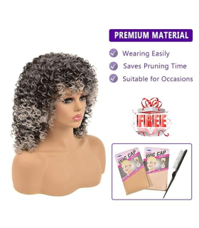 کلاه گیس (پوستیژ) زنانه کوتاه فر افرو متوسط آمبره خاکستری Curly Wigs